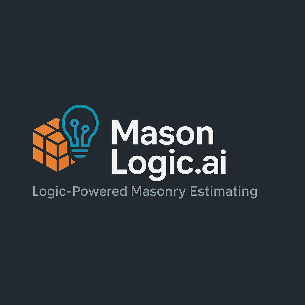 Mason Logic.ai logo featuring a cube and lightbulb, representing AI-powered masonry estimating solutions